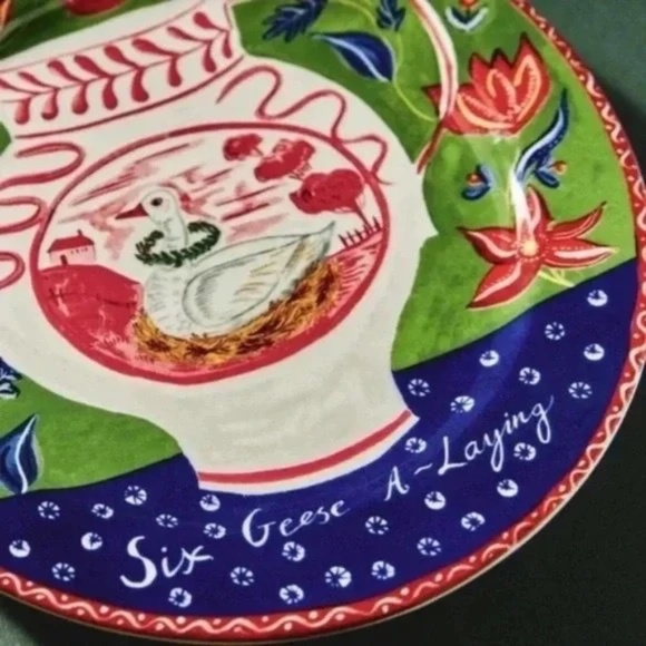 NWT Anthropologie Emily Maude 12 Days Christmas  Geese Laying Dessert Plate - Picture 2 of 4